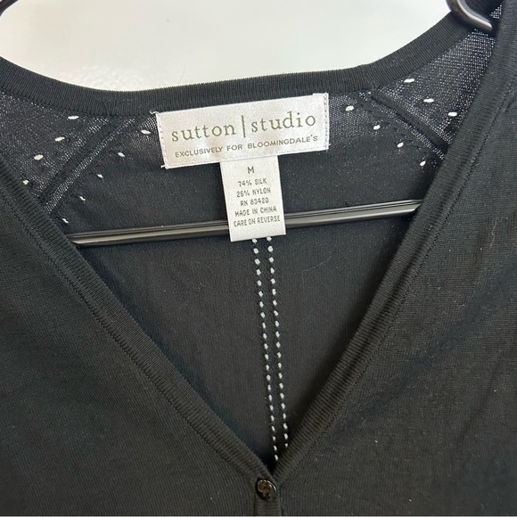 Sutton Studio Black Silk Blend Cardigan Sweater Size Medium Bloomingdales - Picture 9 of 9